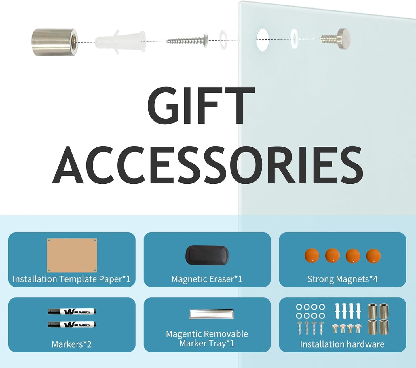 Magnetic Glass Dry Erase Board - White Board 48 x 96 Inch Wall Mounted Glass Whiteboard, Large Frameless White Board for Wall Office, Home & School,