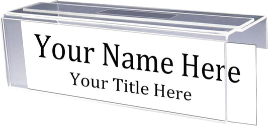50-Pack Clear & Adjustable Name Tag Holder - Acrylic Name Plate wih Single Sided Cubicle Sign Frame - for Desk Tags, Wall Display, Cubicle Label, Office Door Sign - Expand Up to 3" Wide