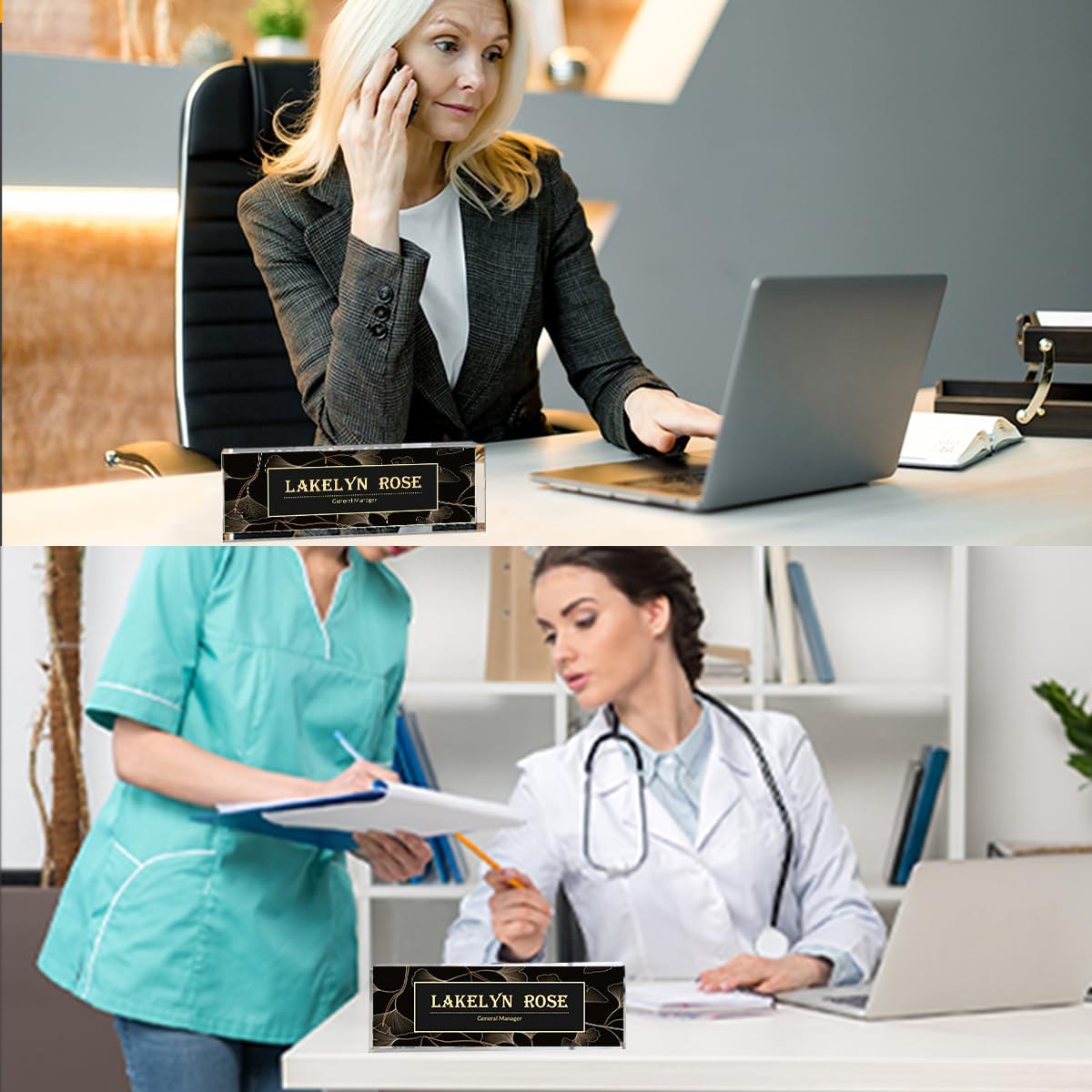 Desk Name Plate Personalized | Office Desk Accessories | Produced in USA | Office Desk Accessories| Name Plate for Desk | Ships Next Day…, Golden Leaf