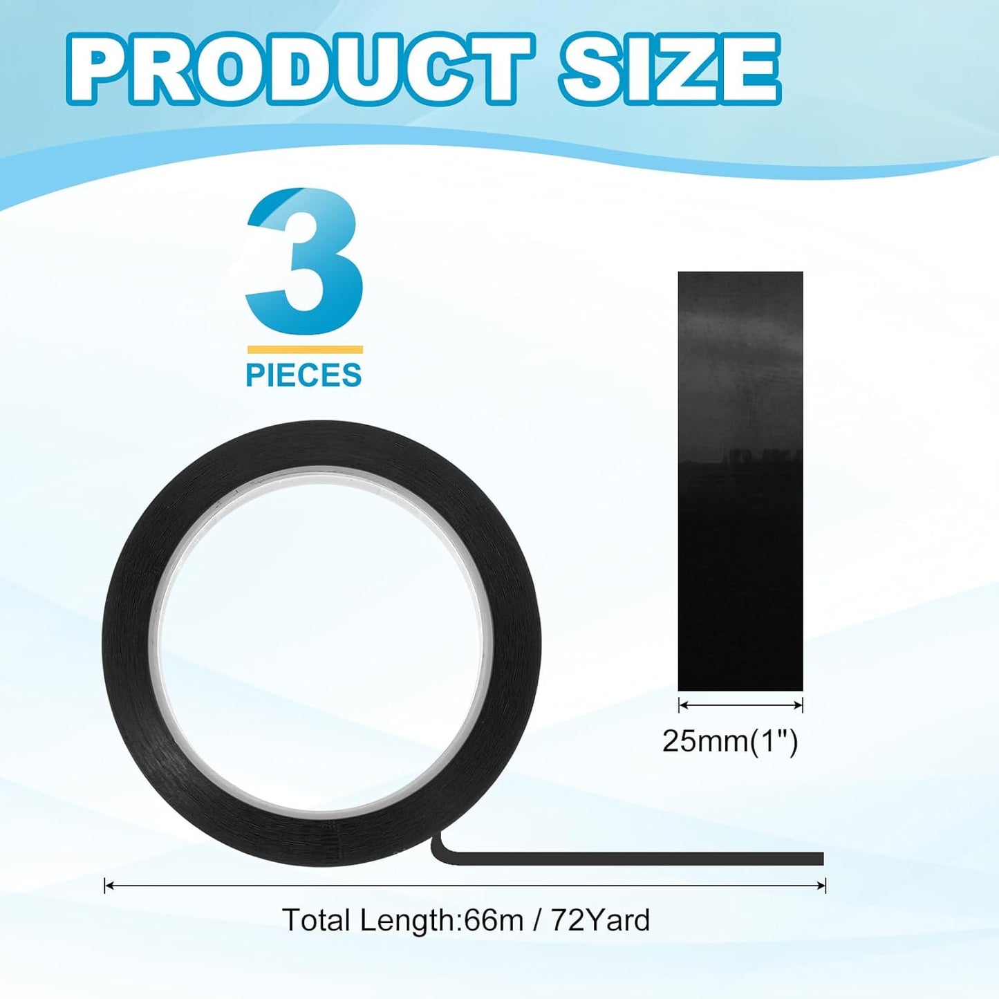 MECCANIXITY Whiteboard Tape 1" x 72 Yard Pinstripe Graphic Chart Line Grid Marking Tapes for Classroom Office Dry Erase Board Art, Black, Pack of 3