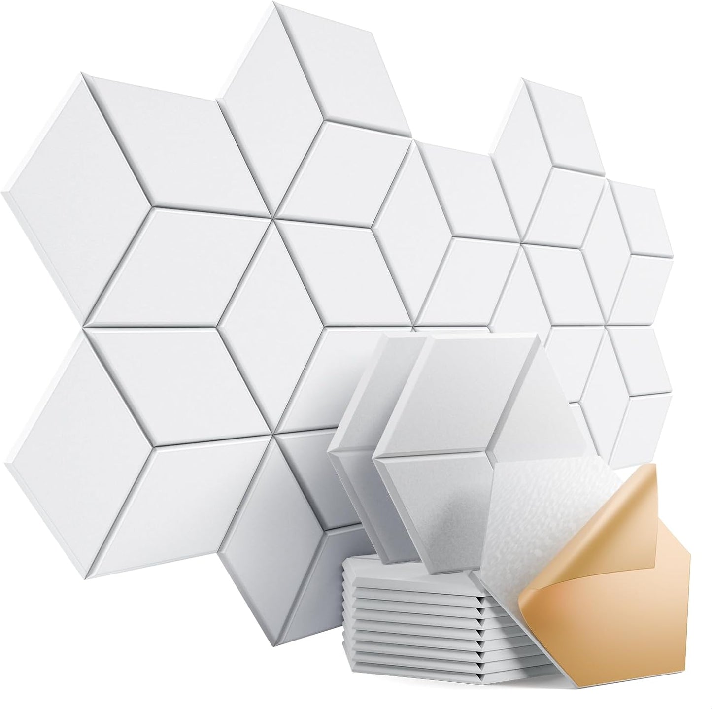 12 Pack Self-adhesive Acoustic Panels 12" X 10" X 0.4" - Sound Proof Foam Panels with High Density, Stylish Y-Lined Design, Flame Resistant, Absorb Noise and Eliminate Echoes(White)