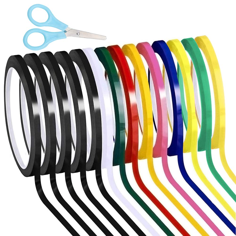 14 Rolls 1/4 Pinstripe Whiteboard Tape Dry Erase Tape Line Gridding Marking Vinyl Mara Tapes Self-Adhesive with a Scissor, 166 Feet Per Roll (Multicolored)