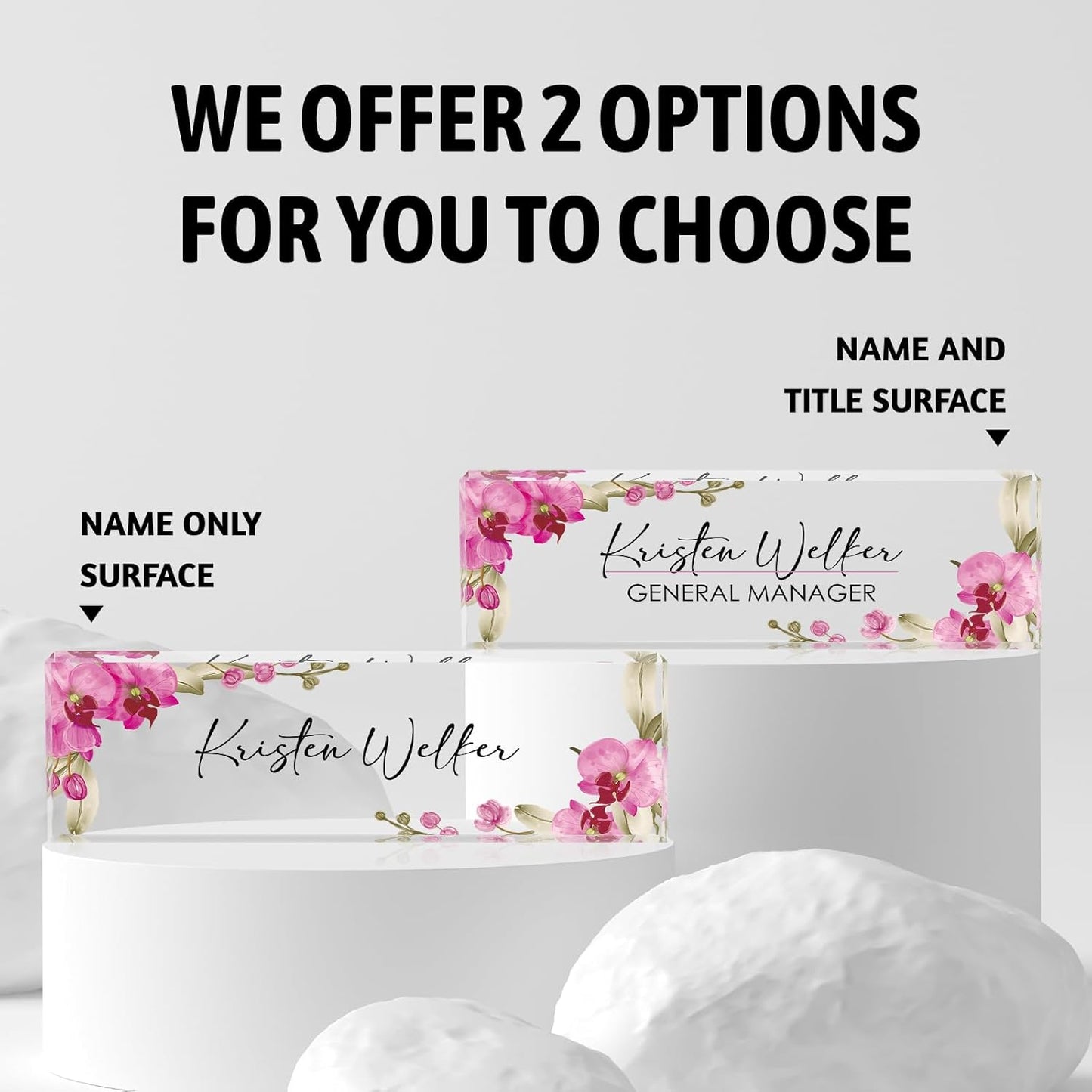 Personalized Name Plate for Desk, Custom Desk Name Plate, Acrylic Name Plate Office Desk Accessories, Personalized Office Gifts for Coworkers Teachers, Employee Appreciation Gifts (A-Butterfly Orchid)