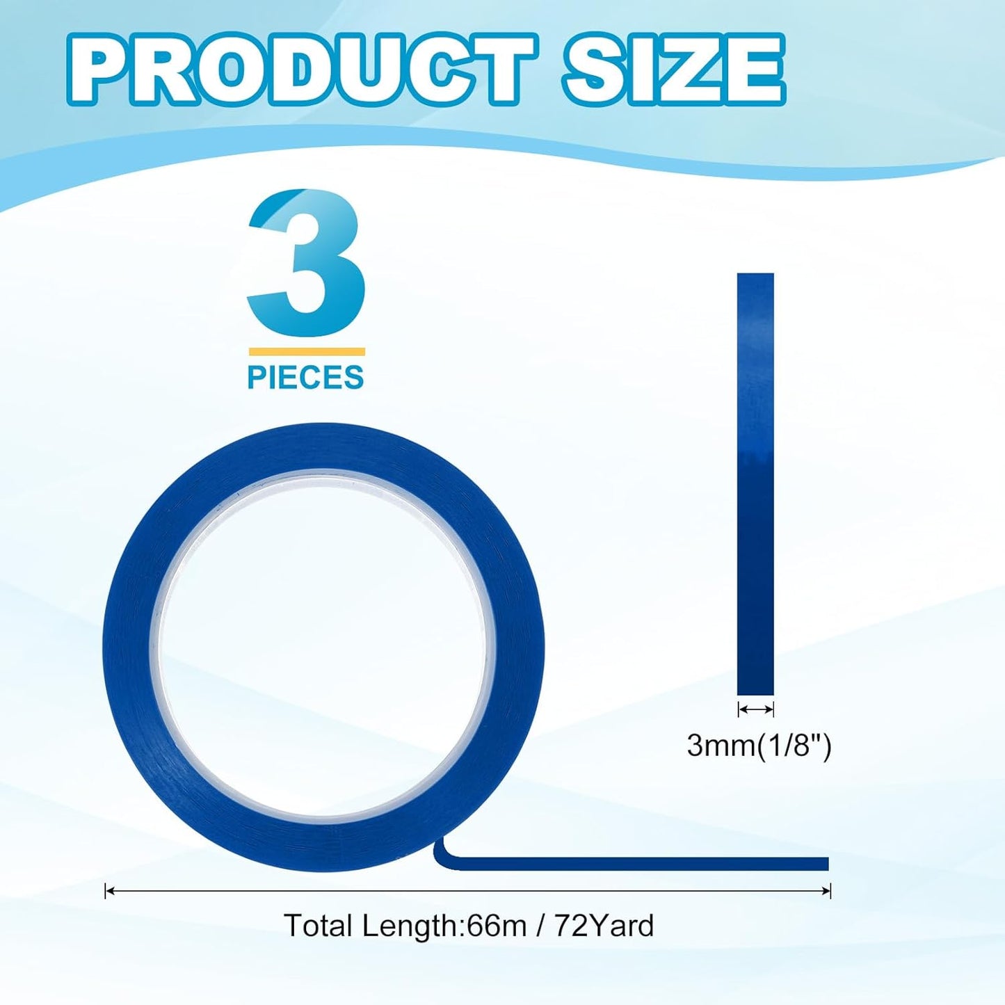 MECCANIXITY Whiteboard Tape 1/8" x 72 Yard Pinstripe Graphic Chart Line Grid Marking Tapes for Classroom Office Dry Erase Board Art, Blue, Pack of 3