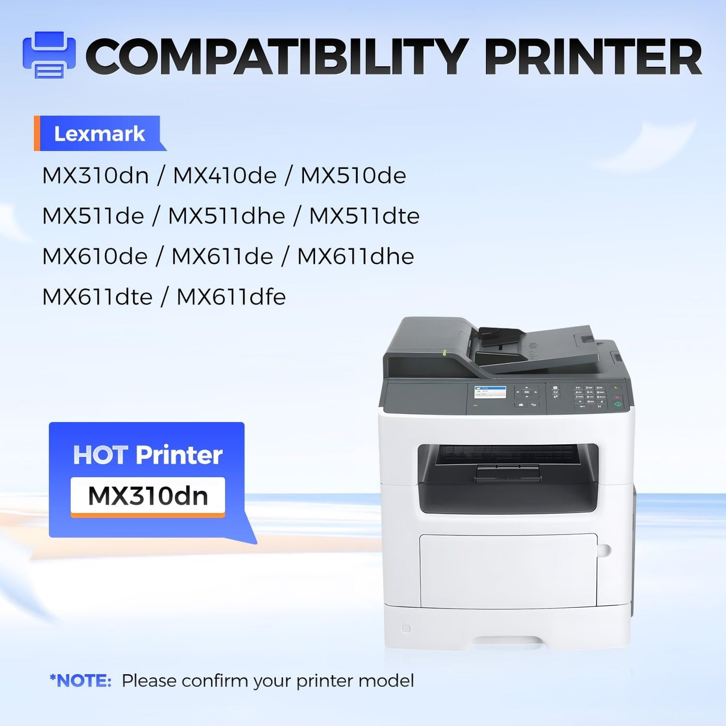 60F1H00 Black Toner Cartridge with chip 1-Pack Replacement Compatible with Lexmark MX310dn MX410de MX510de MX511de MX511dhe MX511dte MX610de MX611de MX611dhe MX611dte MX611dfe Laser Printer Ink Copier