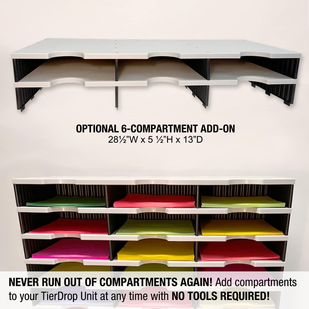 Ultimate Office TierDrop Desktop Organizer Document, Forms, Mail, and Classroom Sorter. 12 Letter Size Compartments with Optional Add-On Tiers for Easy Expansion - Gray w/Black