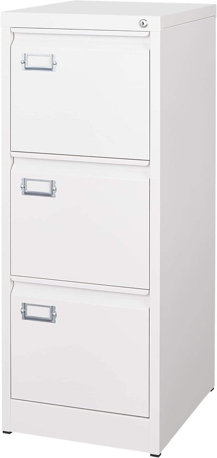 3 Drawer File Cabinet with Lock Metal Vertical File Storage Cabinet Office Home Steel Vertical File Cabinet for A4 Legal/Letter Size Narrow File Cabinet Locked,Assembly Required