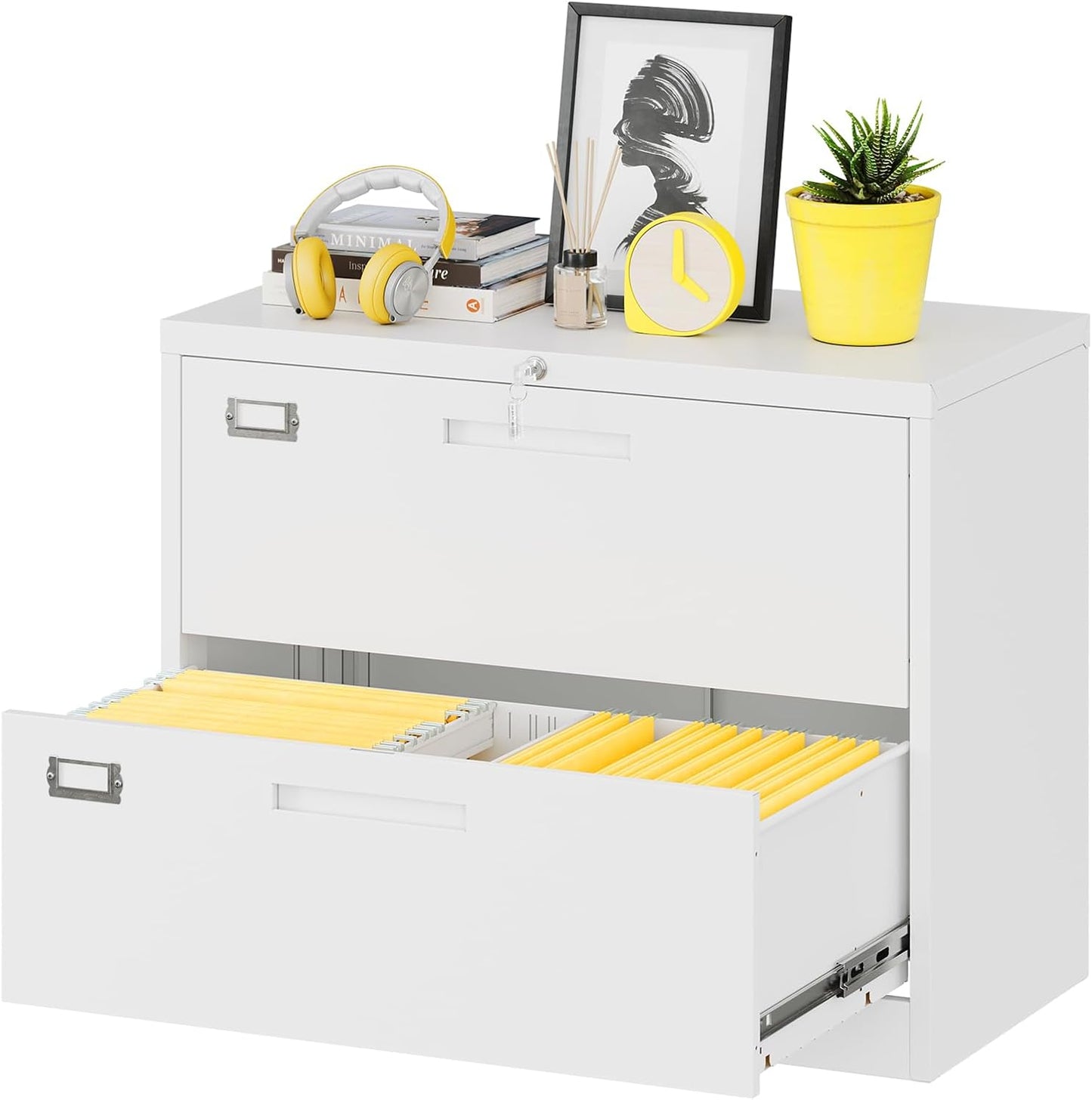 Lateral File Cabinet with Lock, 2 Drawer Large Metal Filing Cabinet,Home Office Lockable Storage Cabinet for Hanging Files Letter/Legal/F4/A4 Size-Assembly Required