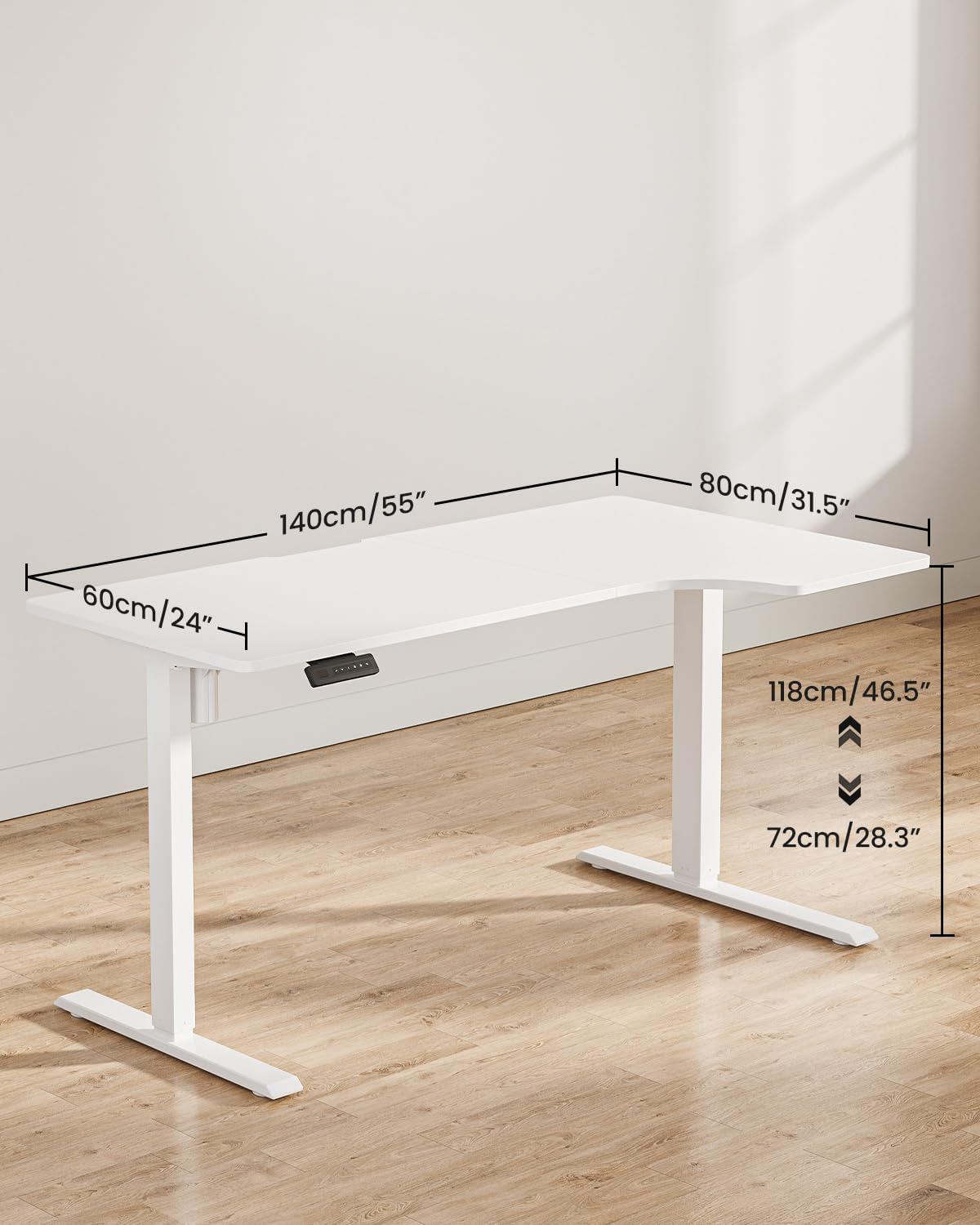 FEZIBO 55×32 inch L Shaped Electric Corner Standing Desk, 4 Memory Height Settings,Home Office & Computer Height Adjustable Table, Ergonomic Sit and Stand Up Workstation with Splice Board,White Top