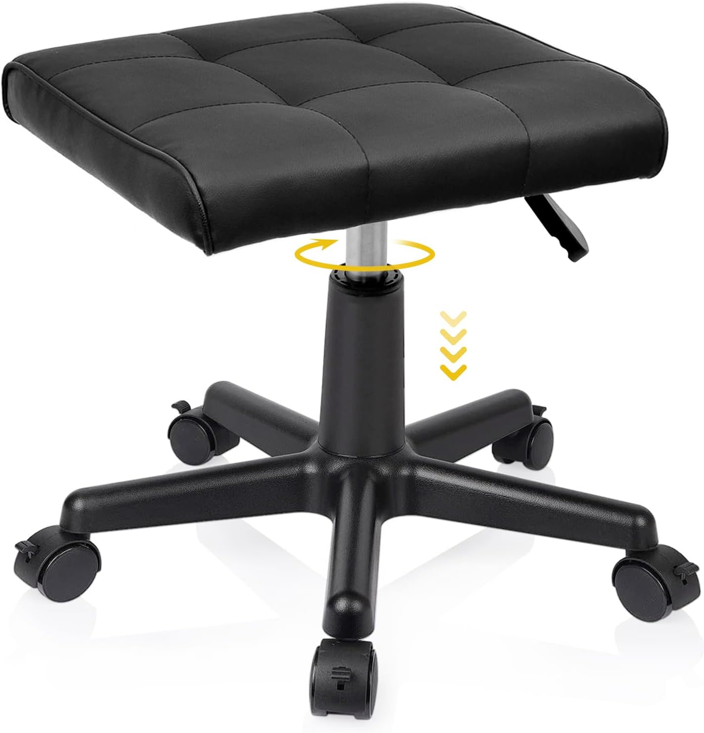 Real Leather Tall Foot Stool, Adjustable Leg Rest Ottoman Footrest with Wheels & Thick Padding, Ergonomic Footrest for Office & Gaming Chairs - Height 14.6-19.6 Inch, Lockable 360-Degree Casters