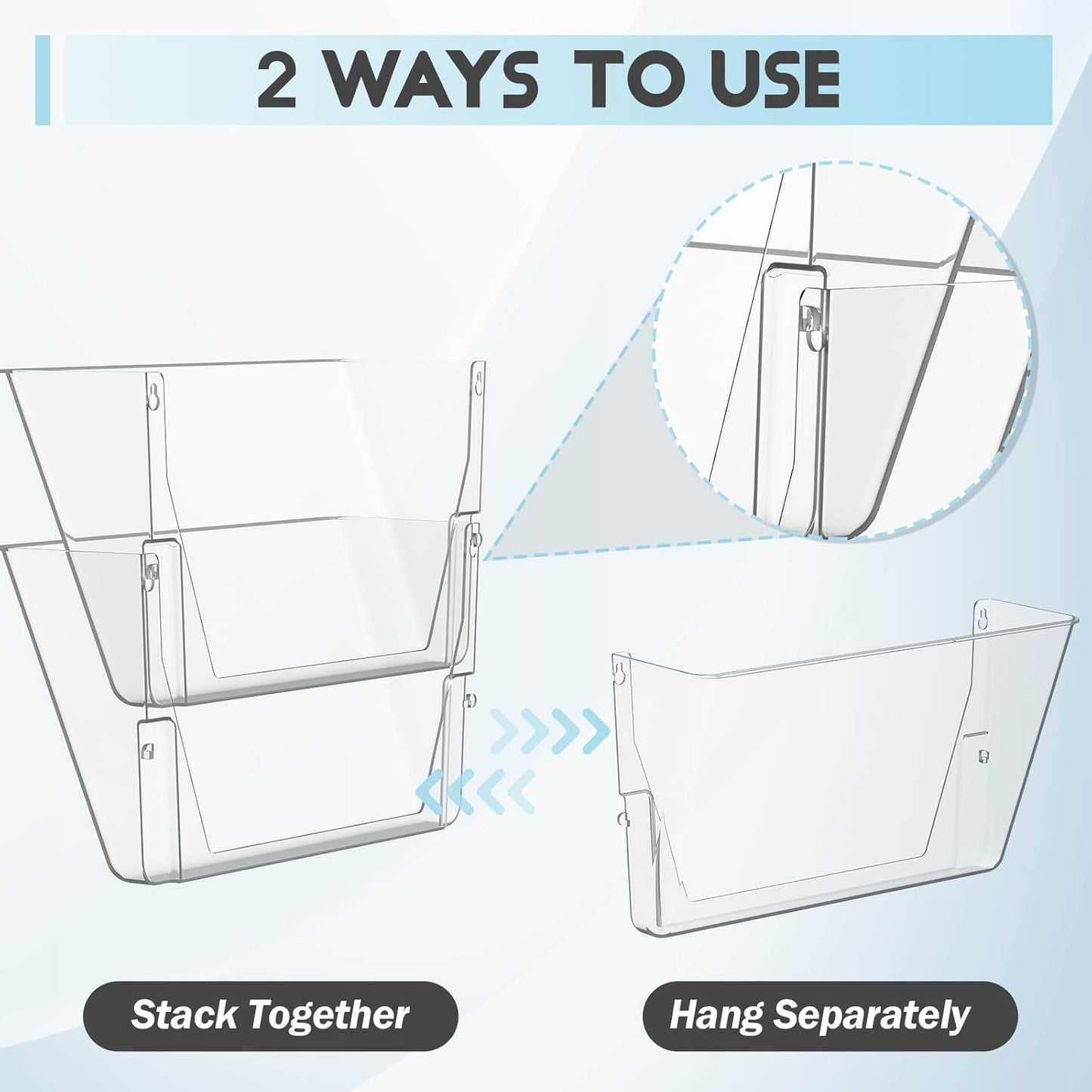 4 Pack Clear Acrylic Single Pocket, Plastic Hanging Wall Mount File Holder for Office Home, Black