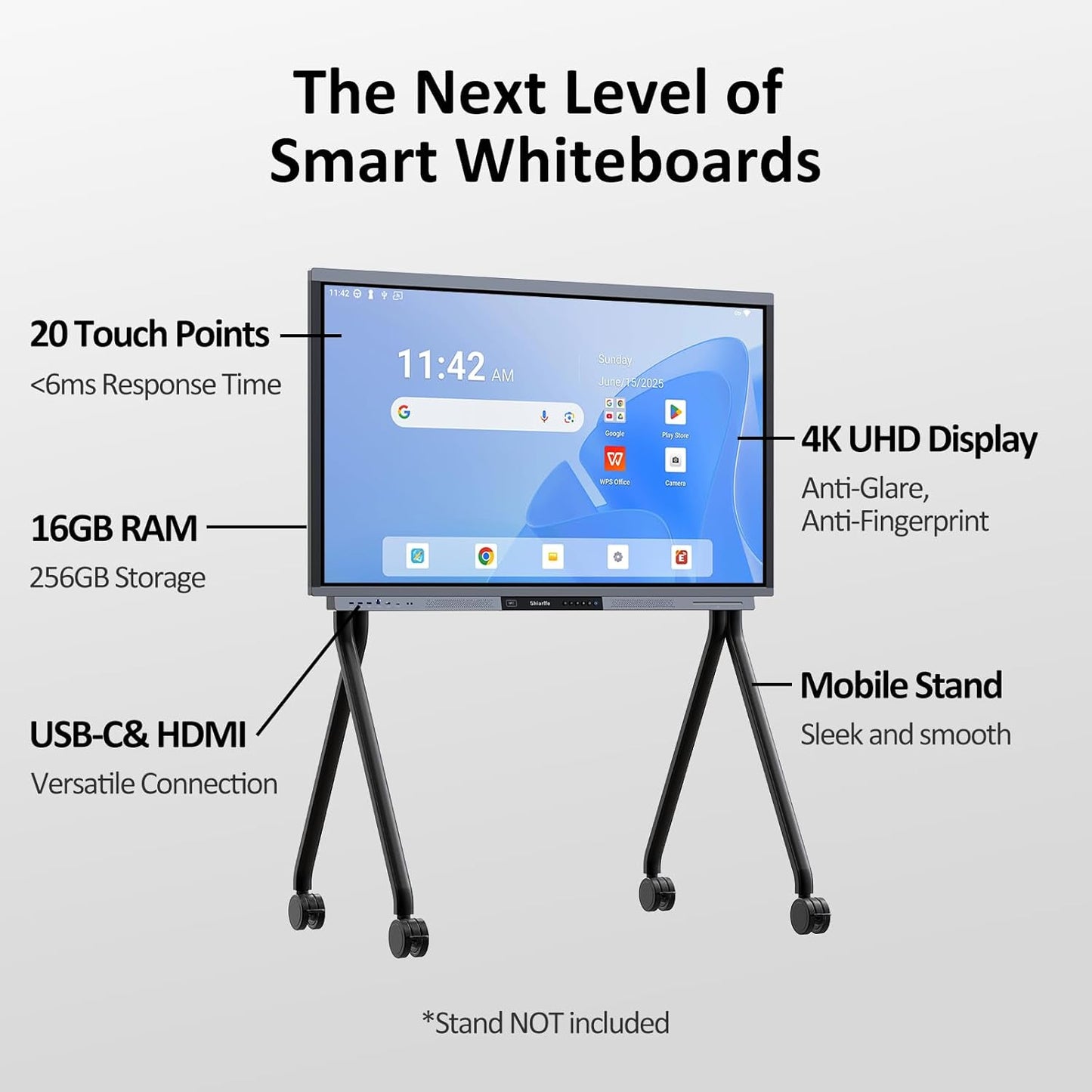 Shiarffe R9 4K 55" Smart Board, Flagship CPU 16 GB RAM + 256 GB ROM, Compatible with Google Play Store, OTA Software Updates, Smartboard for Classroom Office Hybrid Work