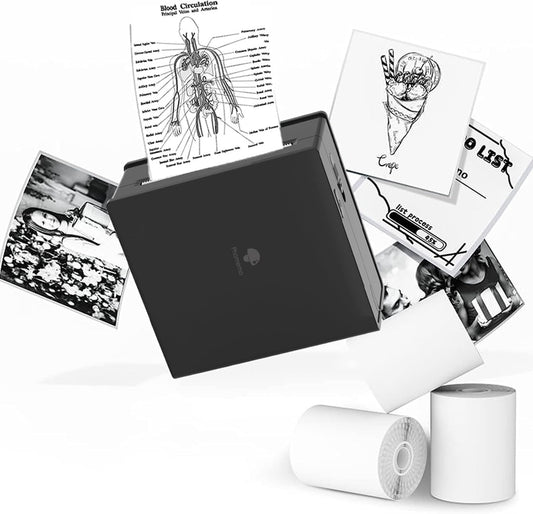 Phomemo Sticker Printer- Mini Thermal Sticker Printer Machine, Small Pocket Label Maker Instant Print for DIY Creation, Study Notes, Photos, Portable Inkless Photo Maker for Kids/Students, Black