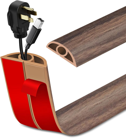 Floor Cord Cover Self Adhesive Cord Hider Floor Extension Cord Covers for Floor Power Cord Protector Cable Management Prevent Cable Trips Cable Cavity 0.32" W x 0.32" H (Smoked Brown Wood, 20Ft)