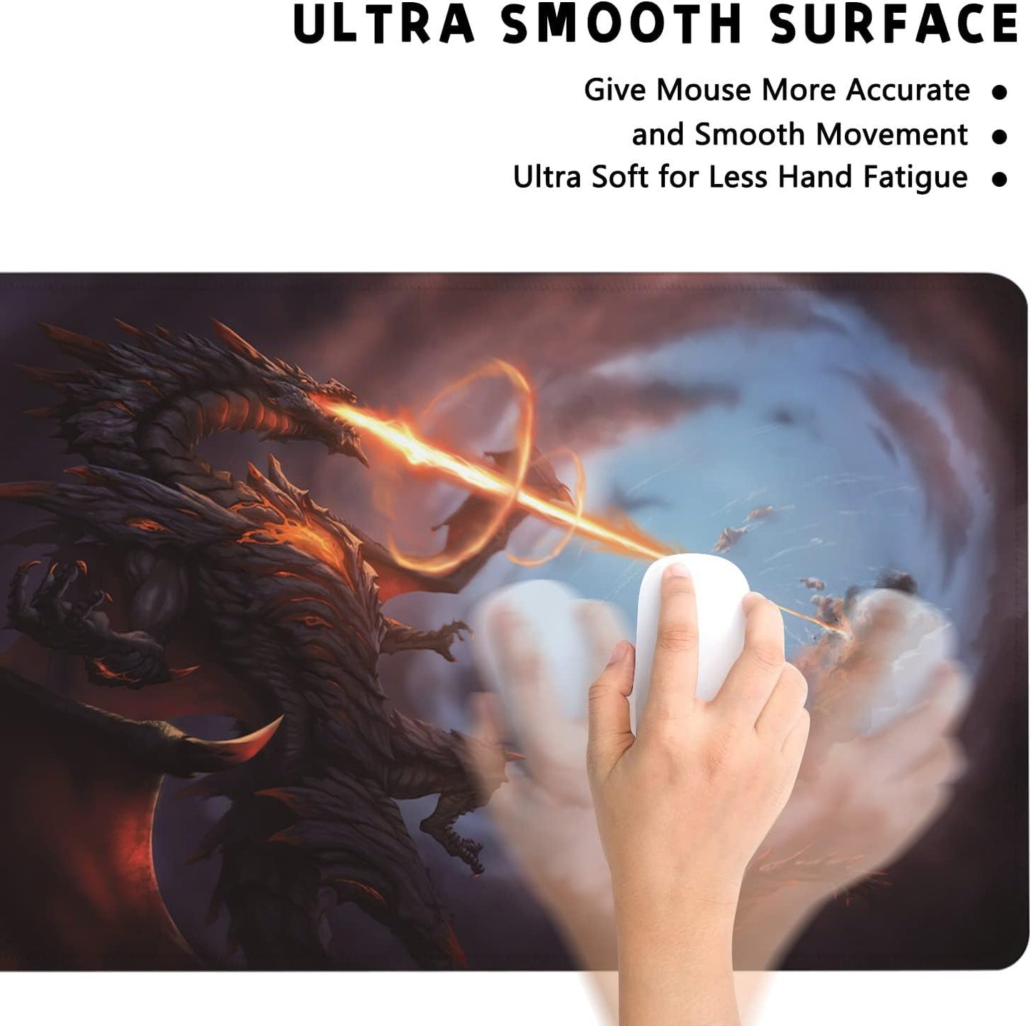 Extended Large Gaming Mouse Pad Cool Dragon Flame XXL Size Keyboard Mouse Mat Desk Pad with Non Slip Rubber Base Stitched Edges Office Decor for Women Girls Men,35.4 x 15.7inch