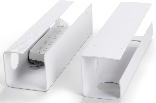 ZhiYo 2 Pack Large Capacity Cable Management Tray, Under Desk Cable Tray 31.5in(2X L15.7in), PVC Standing Desk Cord Management Ideas, Cable Organizer for Office and Home - White