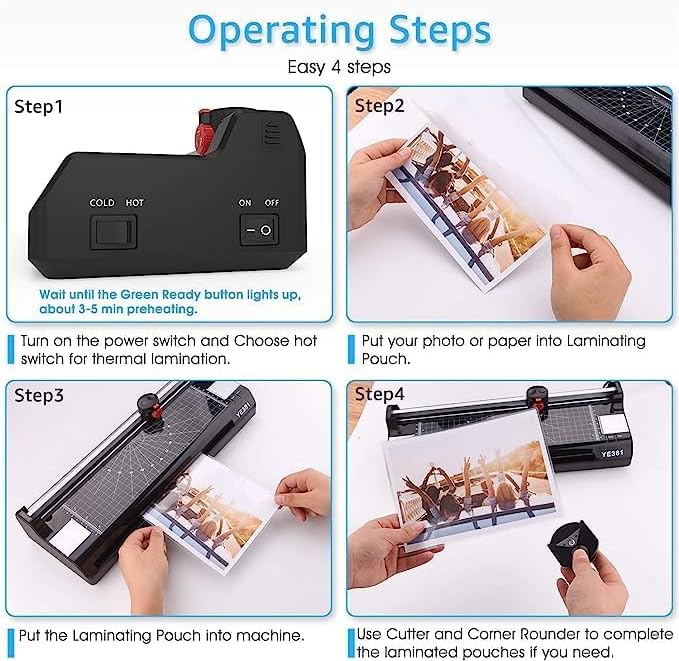 Laminator Machine for A3/A4/A6, YE381 13inch Thermal & Cold Laminating Machine for Home Office School Teacher Use with 120 Pouches, Paper Trimmer and Corner Rounder