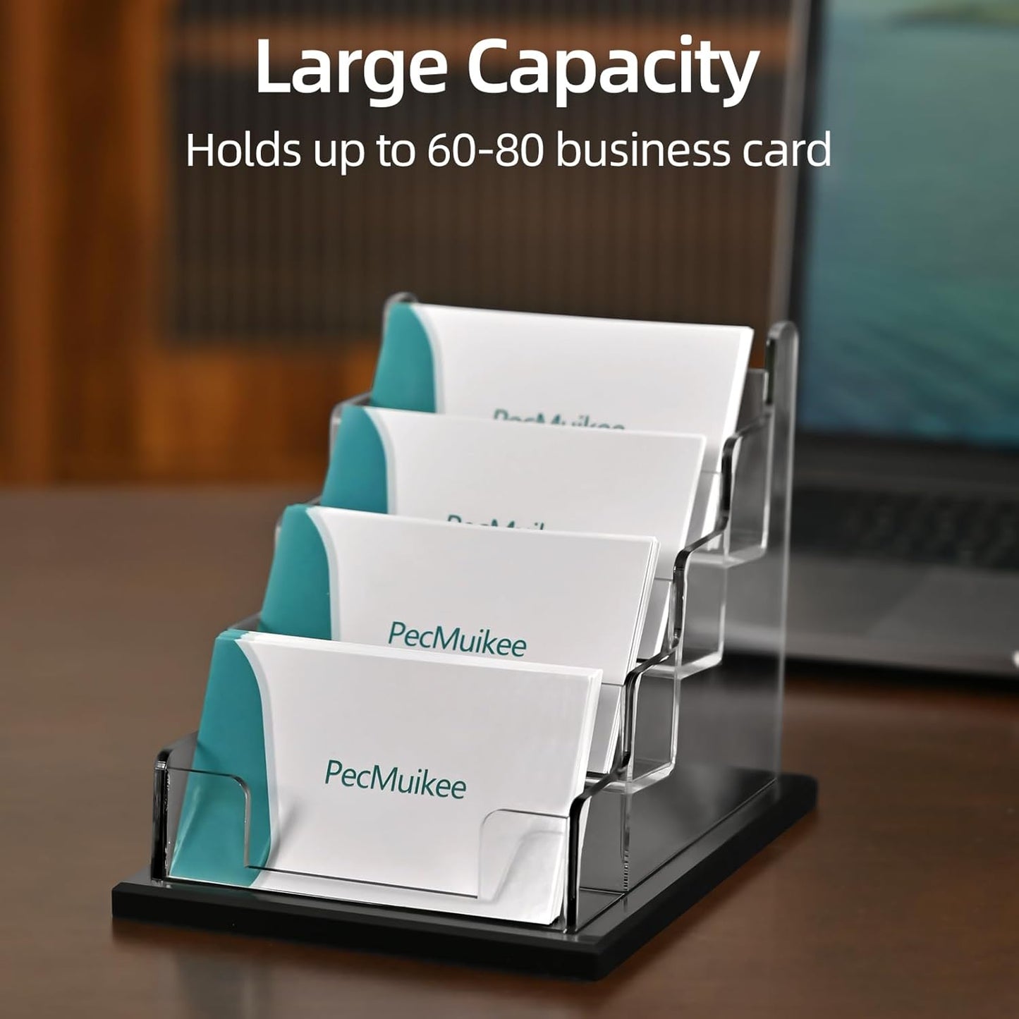 PecMuikee Business Card Holder for Desk，Acrylic Business Card Display Stand,Multiple Business Card Holders for Office, Exhibition, Home, Restaurant (ZFZ-MPH-4C)