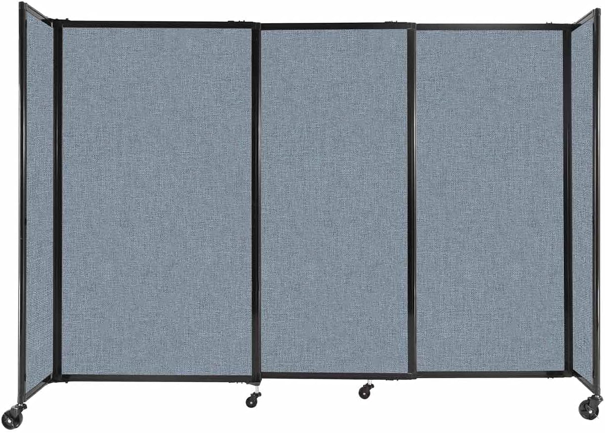 Versare Straightwall Sliding Portable Wall Partition | Freestanding Office Dividers | Locking Wheels | Temporary Room Separator | 7'2'' Wide x 5' Tall Powder Blue Fabric Panels