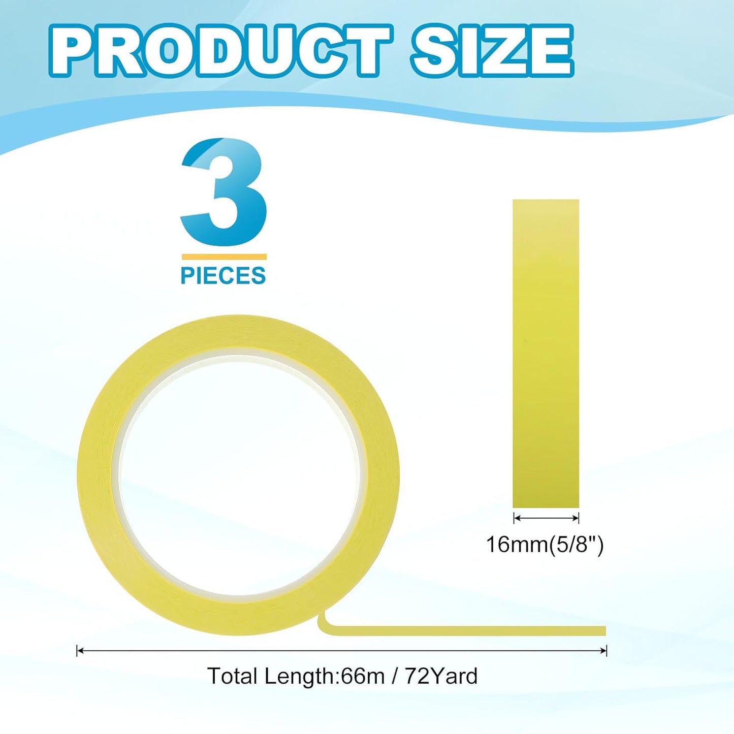 MECCANIXITY Whiteboard Tape 5/8" x 72 Yard Pinstripe Graphic Chart Line Grid Marking Tapes for Classroom Office Dry Erase Board Art, Light Yellow, Pack of 3