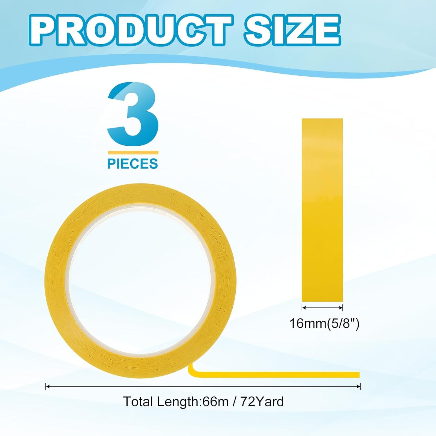 MECCANIXITY Whiteboard Tape 5/8" x 72 Yard Pinstripe Graphic Chart Line Grid Marking Tapes for Classroom Office Dry Erase Board Art, Dark Yellow, Pack of 3