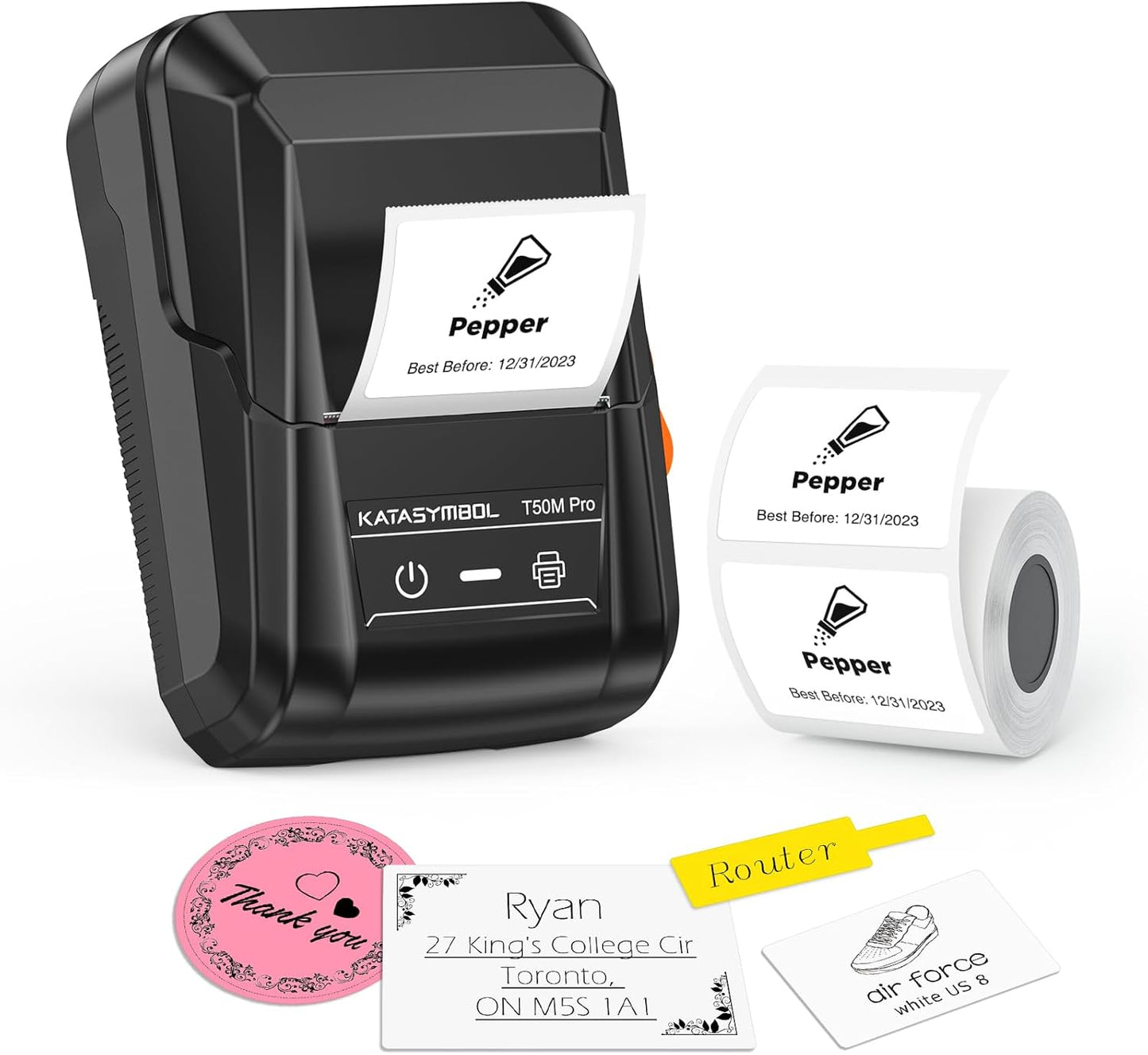 SUPVAN T50M Pro Bluetooth Label Maker Machine with Tape, Wide Waterproof Label, Versatile App with 40 Fonts and 450+ Icons, Inkless Labeler for Home, Kitchen, School, Office Organization, Black