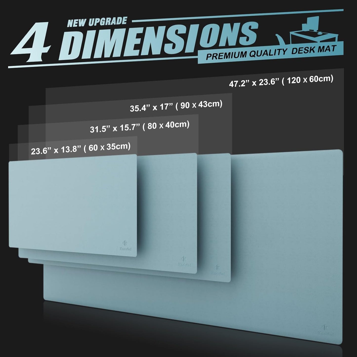 K KNODEL Large Office Leather Desk Mat, Mouse and Keyboard Pad, Computer and Laptop Mat, Desktop Protector and Cover, Writing Pad and Blotter (47.2"x23.6", Light Blue)