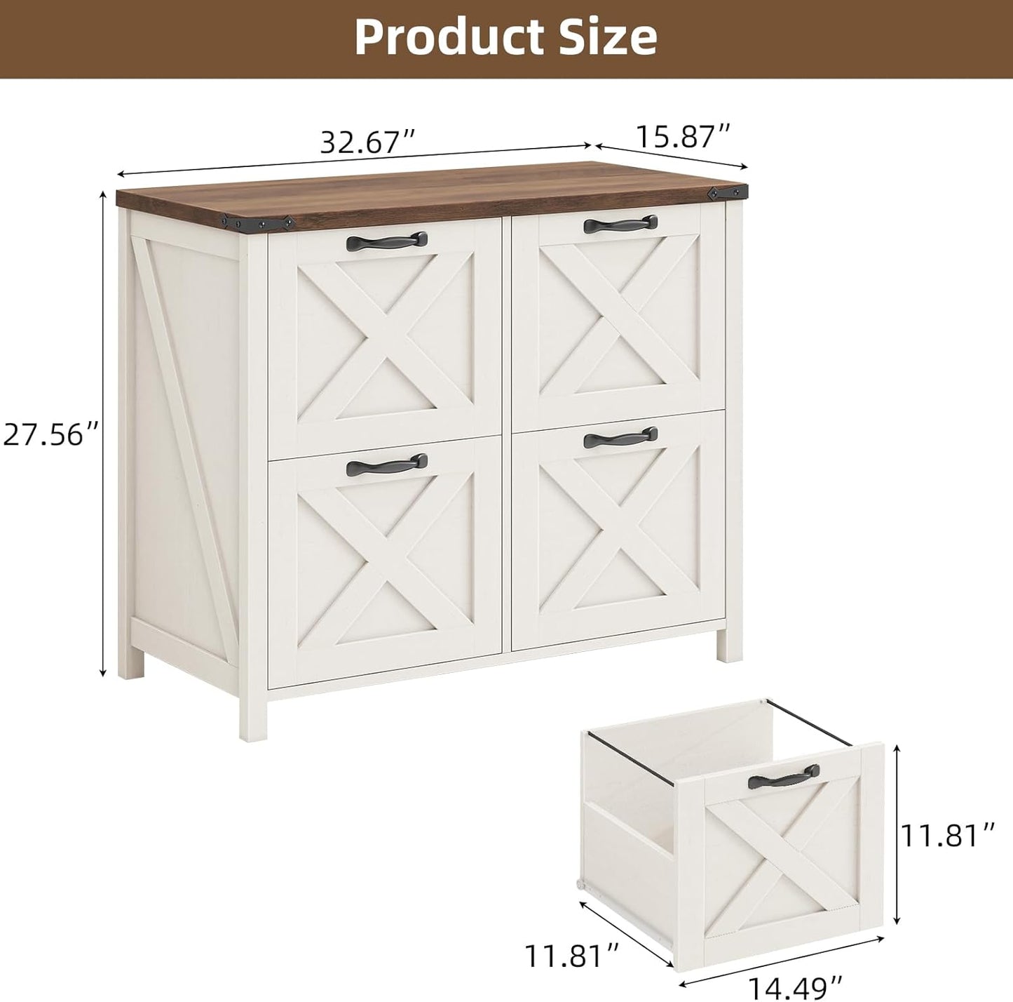 Lateral File Cabinet with 4 Drawers, Farmhouse File Cabinet for Letter/A4 Size Hanging Files, Large Wood File Storage Cabinets Printer Stand for Home Office Cabinets, Rustic White