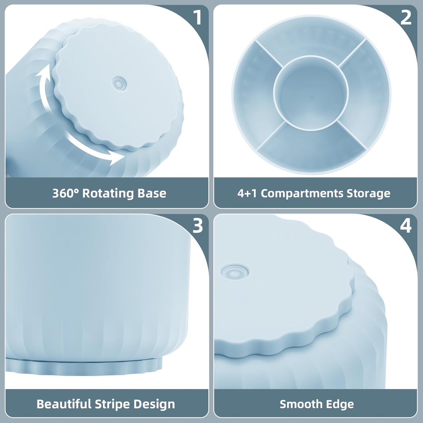 Marbrasse Desk Organizer, 360-Degree Rotating Pen Pencil Holder, Desk Organizers and Accessories with 5 Compartments Pencil Organizer, Art Supply Storage Box Caddy for Office, Home(Blue)