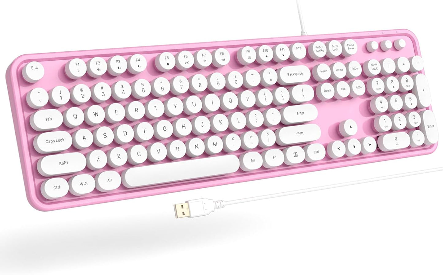 Computer Keyboard Wired, Plug Play USB Keyboard with Large Number Pad, Caps Indicators, Foldable Stands, Full Size Keyboard for Windows PC Laptop (Pink White)