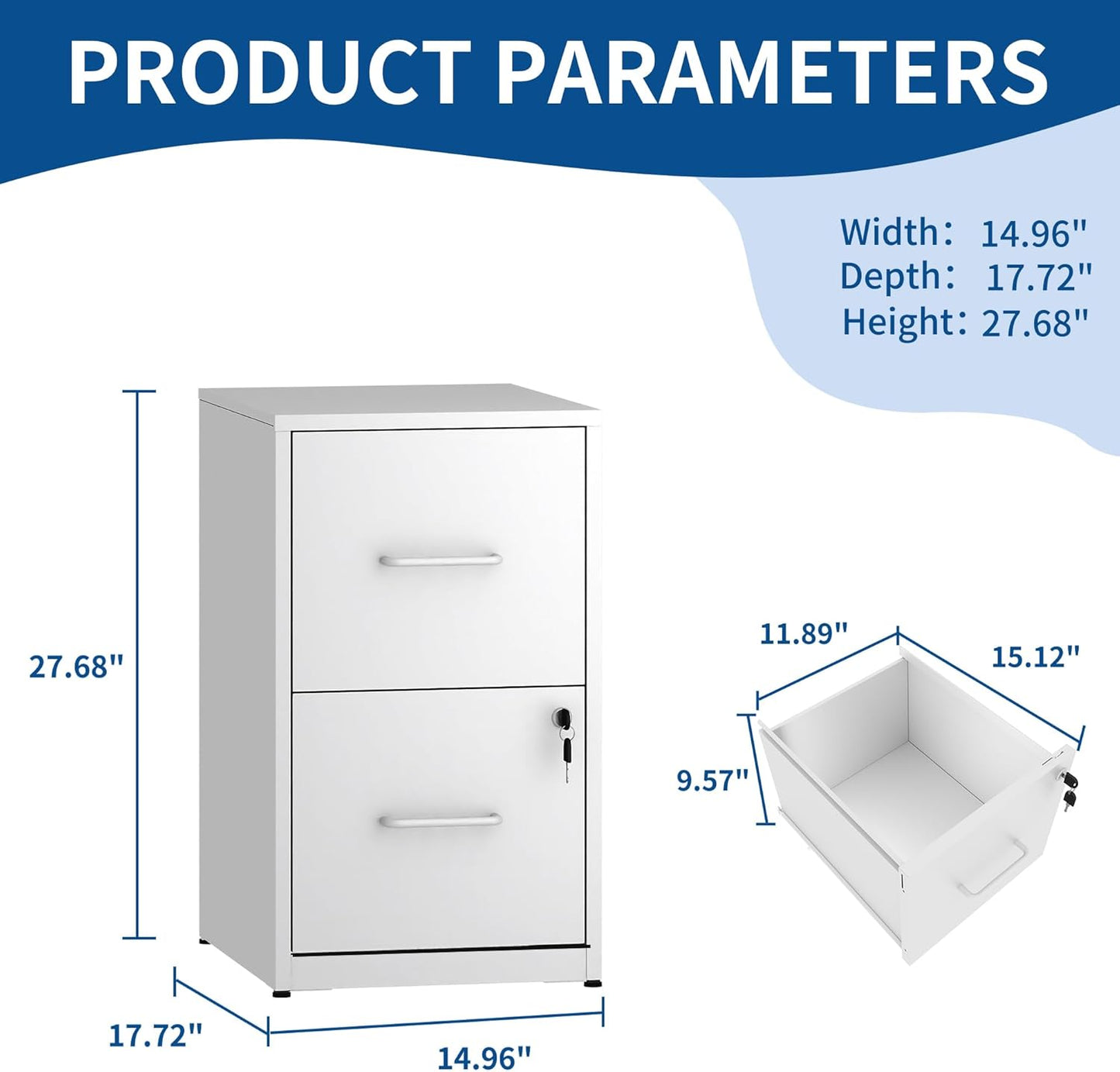 2-Drawer Locking Vertical File Cabinet, Metal Storage Cabinet for Office/Home – Secure Vertical Filing for Letter/Legal/A4/F4 Documents, Easy to Assemble Steel Cabinet (White, 2 Drawer-25 H)