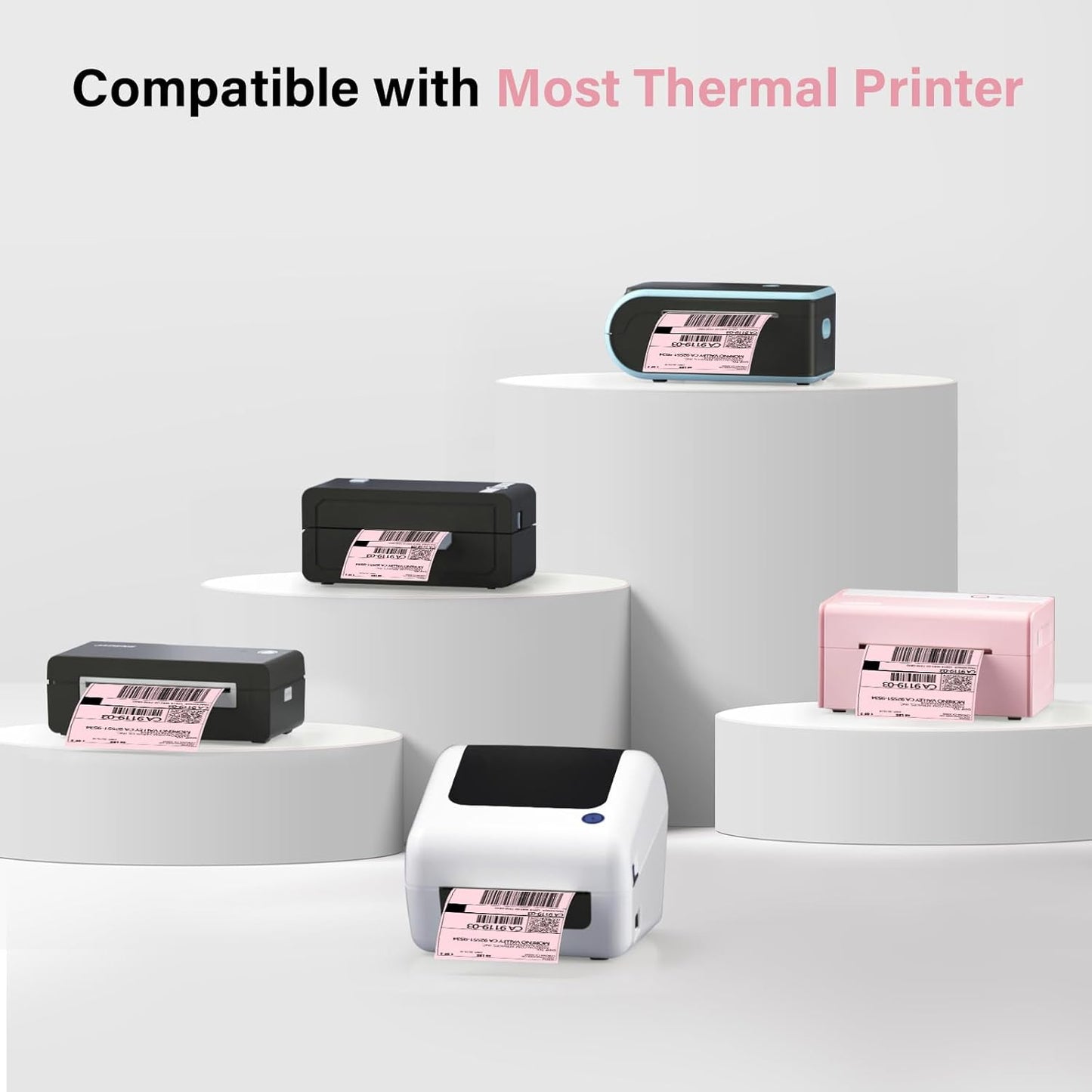 Thermal Shipping Labels 4x6-250 Labels Fan-Fold, Mailing Postage Paper for Thermal Printers, Strong Adhesive, Jam-Free, Compatible with JADENS, Rollo, Munbyn, for Office & Home, Pink