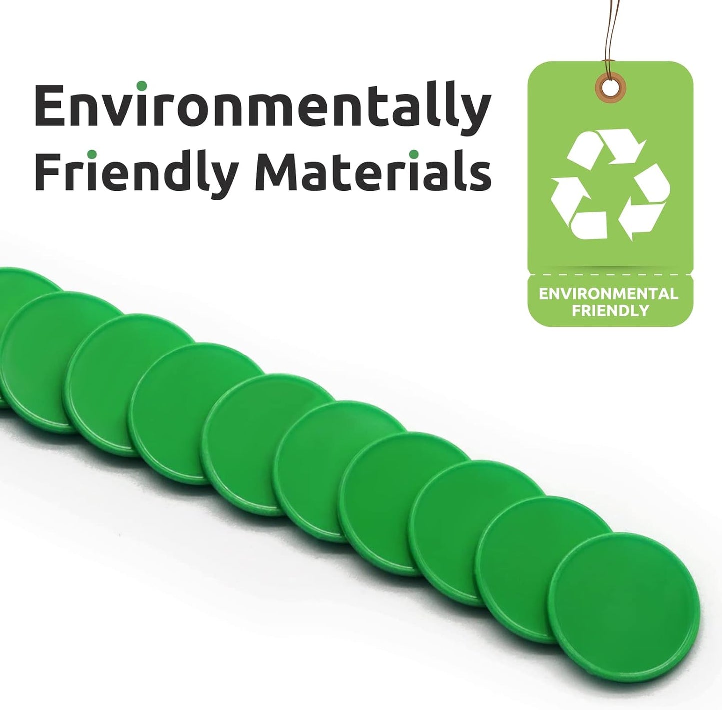 Set of 100 Opaque Plastic Learning Counters Mini Poker Chips Game Tokens with Storage Box (Green, 1.58 Inch)