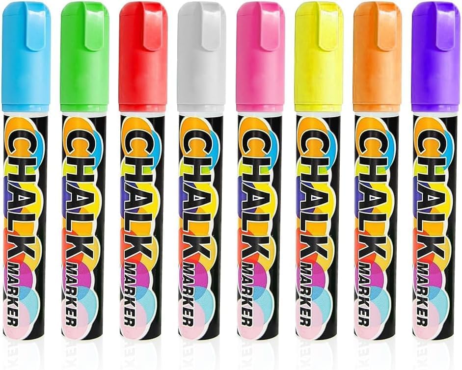 SMOOTHERPRO Chalk Marker, 10mm Liquid Chalk Markers, 3-in-1 Nib Washable Window markers for Glass Mirror, 8 Colors Erasable Chalkboard Markers for Blackboard