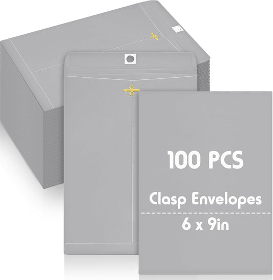 Geyee 100 Pcs Clasp Manilla Envelopes 6 x 9 Inch Gummed Colored Envelopes for Storing or Mailing for Home Office Business Supplies(Gray)