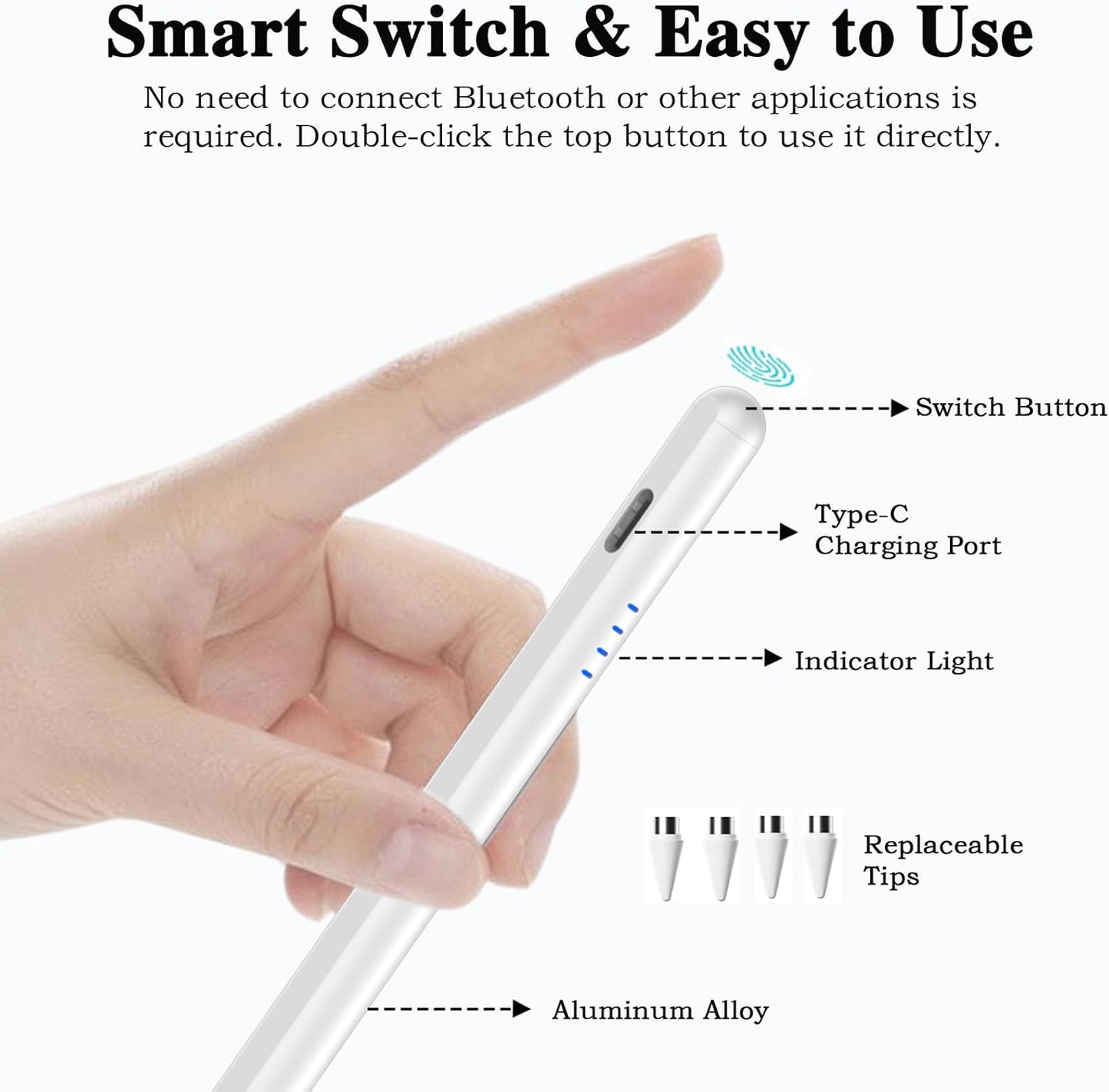 Android Stylus Pens for Touch Screens High Precision and Sensitivity Magnetic Type-C Tablet Stylus Compatible with Samsung/Huawei/Lenovo/Mi/Vivo and Other Android Smartphone and Tablet Device - White