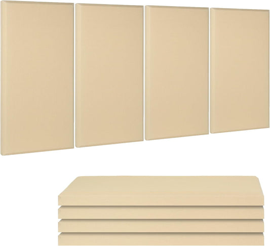 Fabric Sound Proof Foam Absorbing Acoustic Wall Panels 23.6’’x11.8’’ 4PCS Noise Cancelling for Room Home Studio Office Theater, Beige