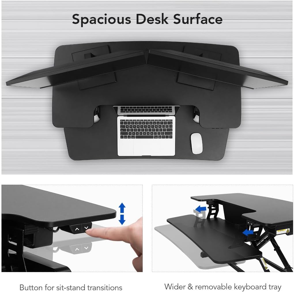 FLEXISPOT Electric Standing Desk Converter 36" Wide Motorized Stand up Riser for Monitor and Laptop, Black Height Adjustable Workstation for Home Office