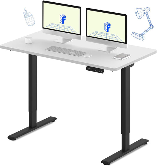 FLEXISPOT E3 Dual Motor Electric Standing Desk 55x28 Inch Whole-Piece Board Height Adjustable Electric Sit Stand Desk (White Frame + Black Desktop, 2 Packages)