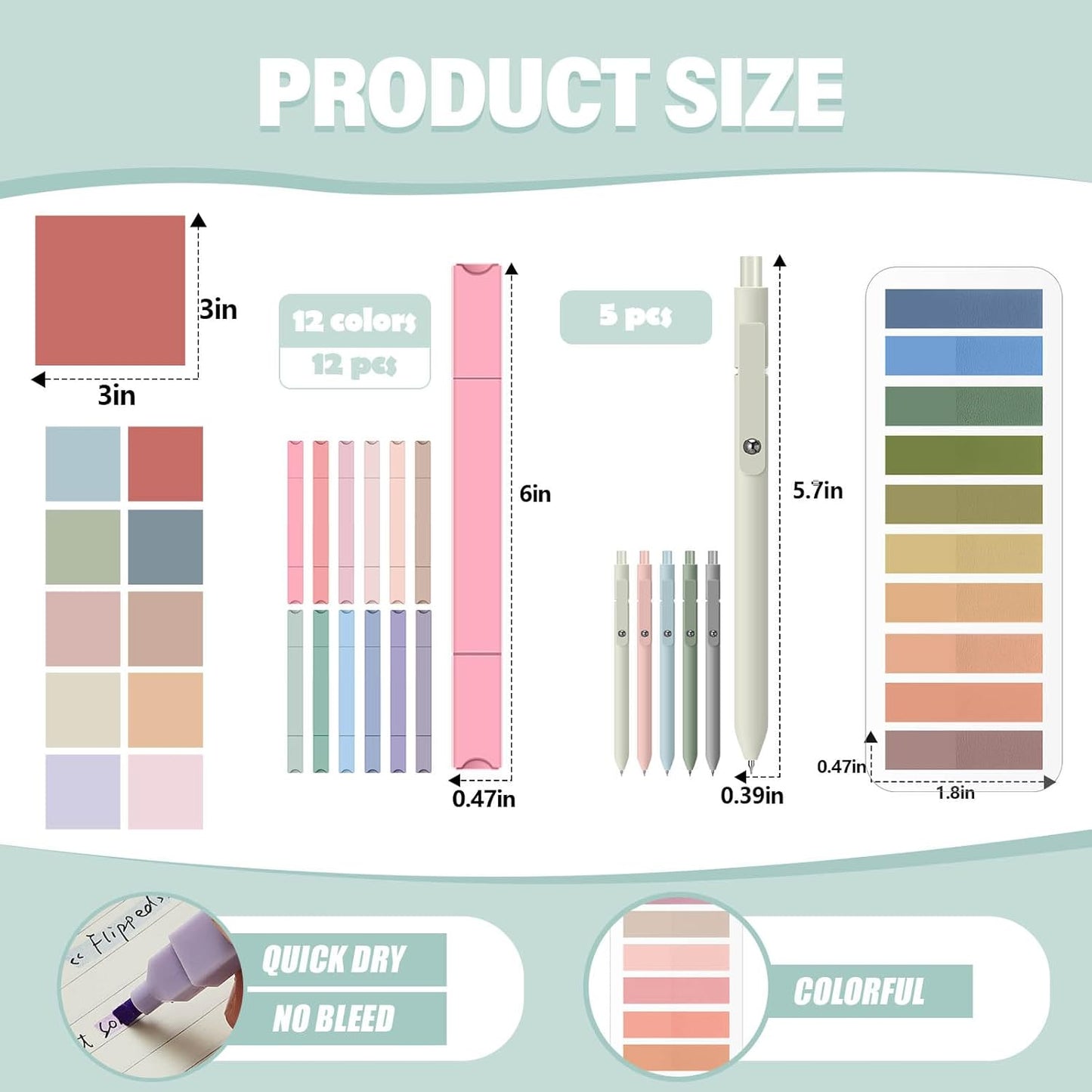 Jutom 38 Pcs Book Annotation Kit Aesthetic Highlighters Gel Pens Set Sticky Notes Tabs Markers Dual Ended Highlighter Quick Dry Ink Pens for Office Annotating Books(Retro Color,Square)