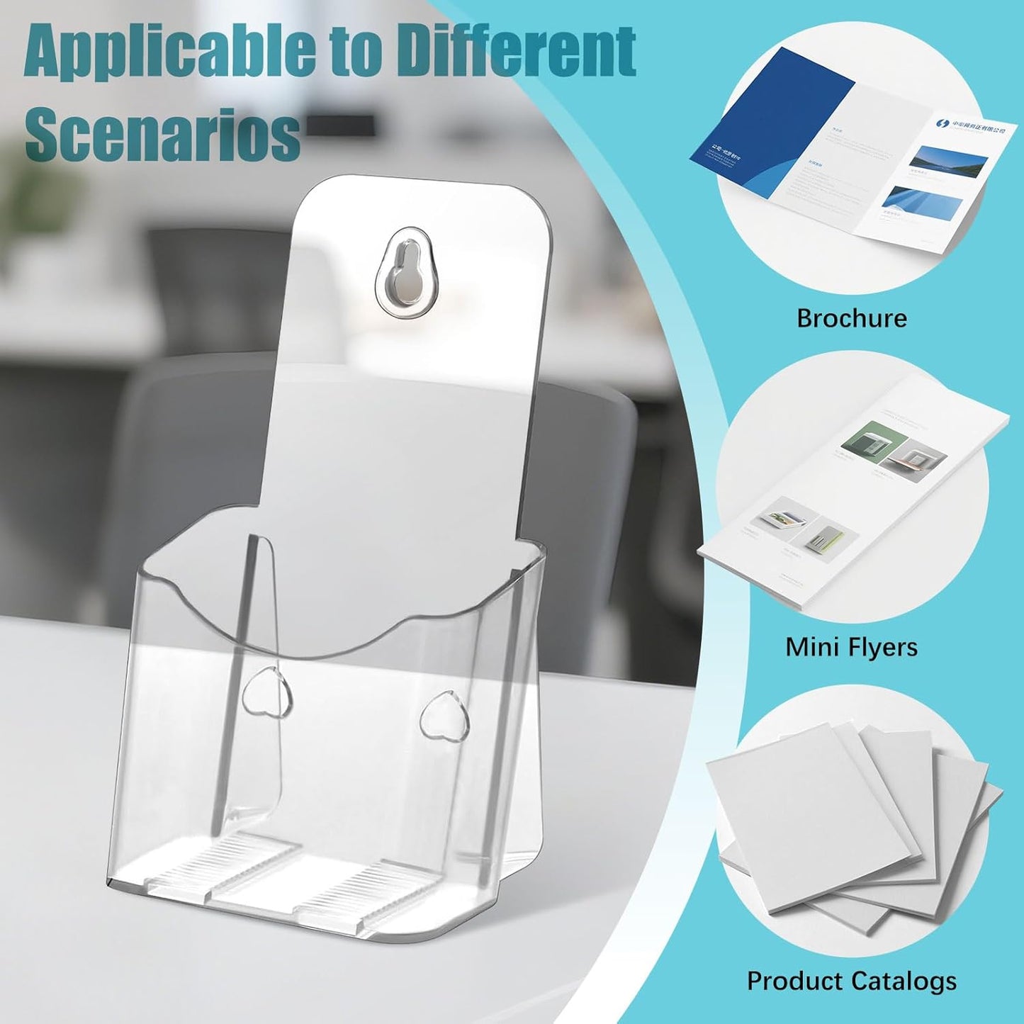 6 Pack Brochure Holder, 4x9 in Acrylic Brochure Display Stand, Clear Plastic Rack Card Trifold Pamphlet Flyer Holder,Countertop and Wall Mount Use