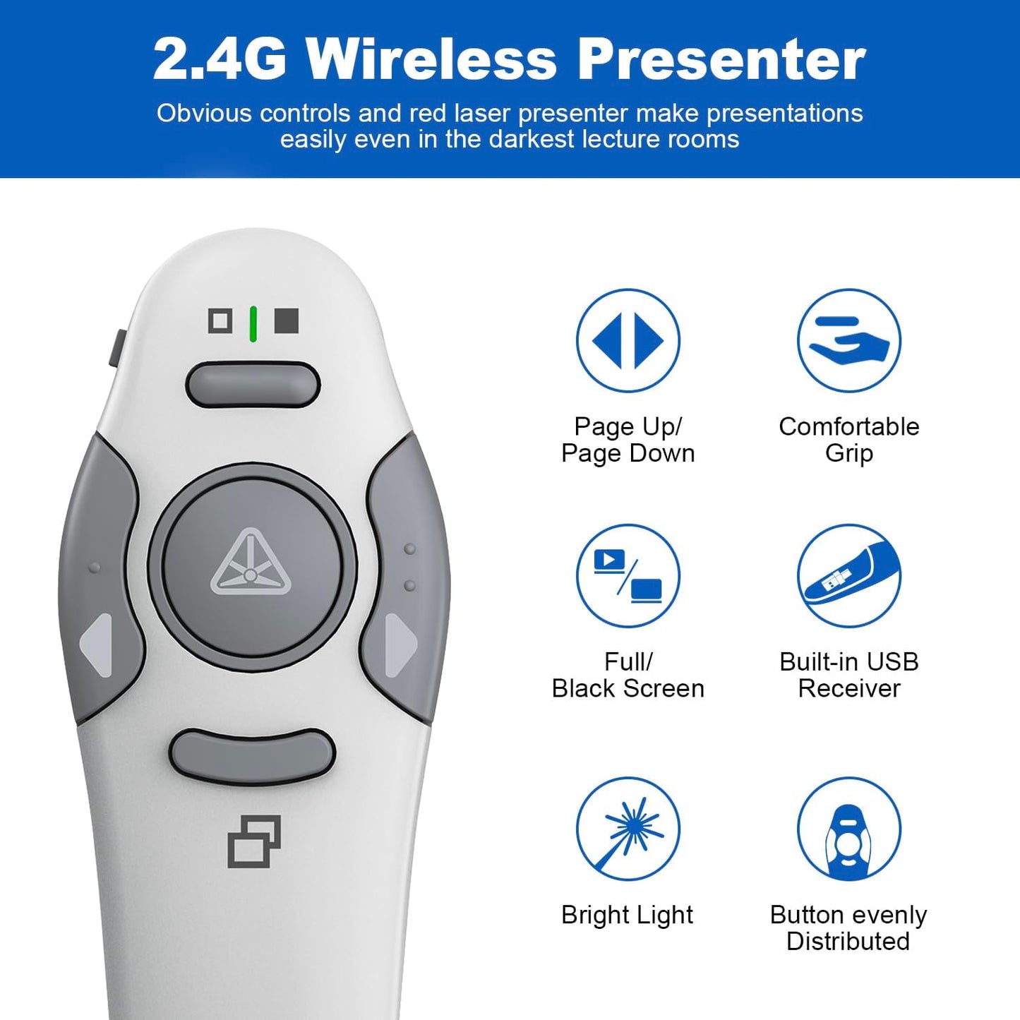 QUI Presentation Clicker Wireless Presenter Remote Clicker for PowerPoint Presentation Remote, PowerPoint Slide Advancer for Mac/Windows/Linux, Google Slide/PPT/Keynote, Type-c, Silver