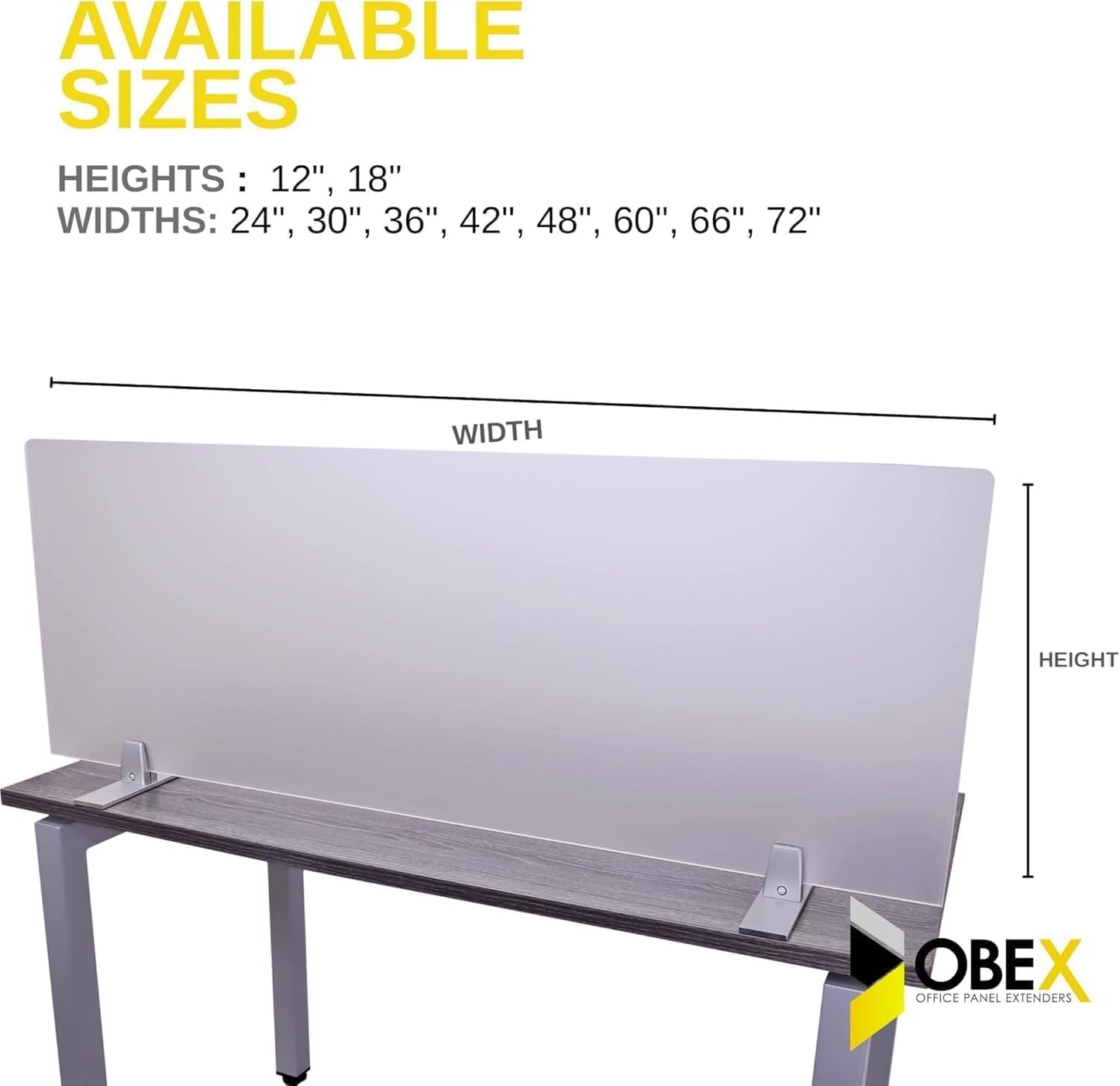 OBEX Acrylic Free Standing Screen, Divider for Desk Privacy Home & Office Partitions for Table Top Workstation, Portable Cubicle Panel for Work, 12" x 24", Frosted