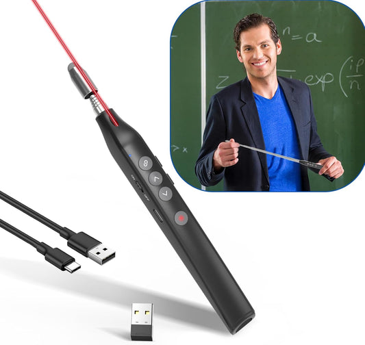 Presentation Clicker Telescopic Pointer: Powerpoint Remote Wireless Presenter Red Laser Stylus Pen for Touch Screen, Google Slide Smart Board Retractable Stick for Mac Computer (Rechargeable)