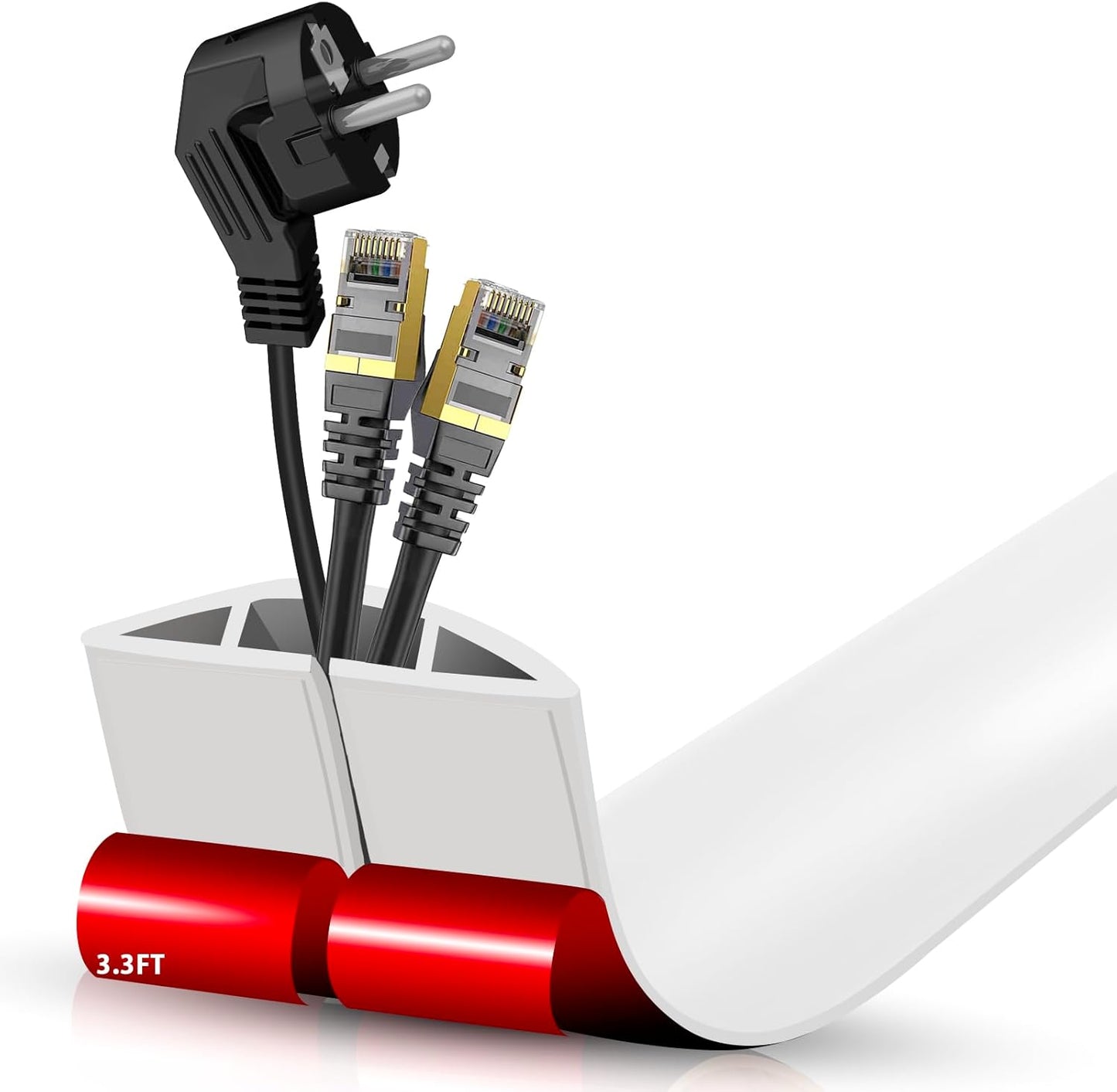 Floor Cord Cover Self Adhesive Cord Hider,3.3FT Cable Management, Extension Strip Protector for Wires, Prevent Cable Trips for Offices, Gyms, Exhibitions Cavity:0.51"(W) x 0.3"(H) White