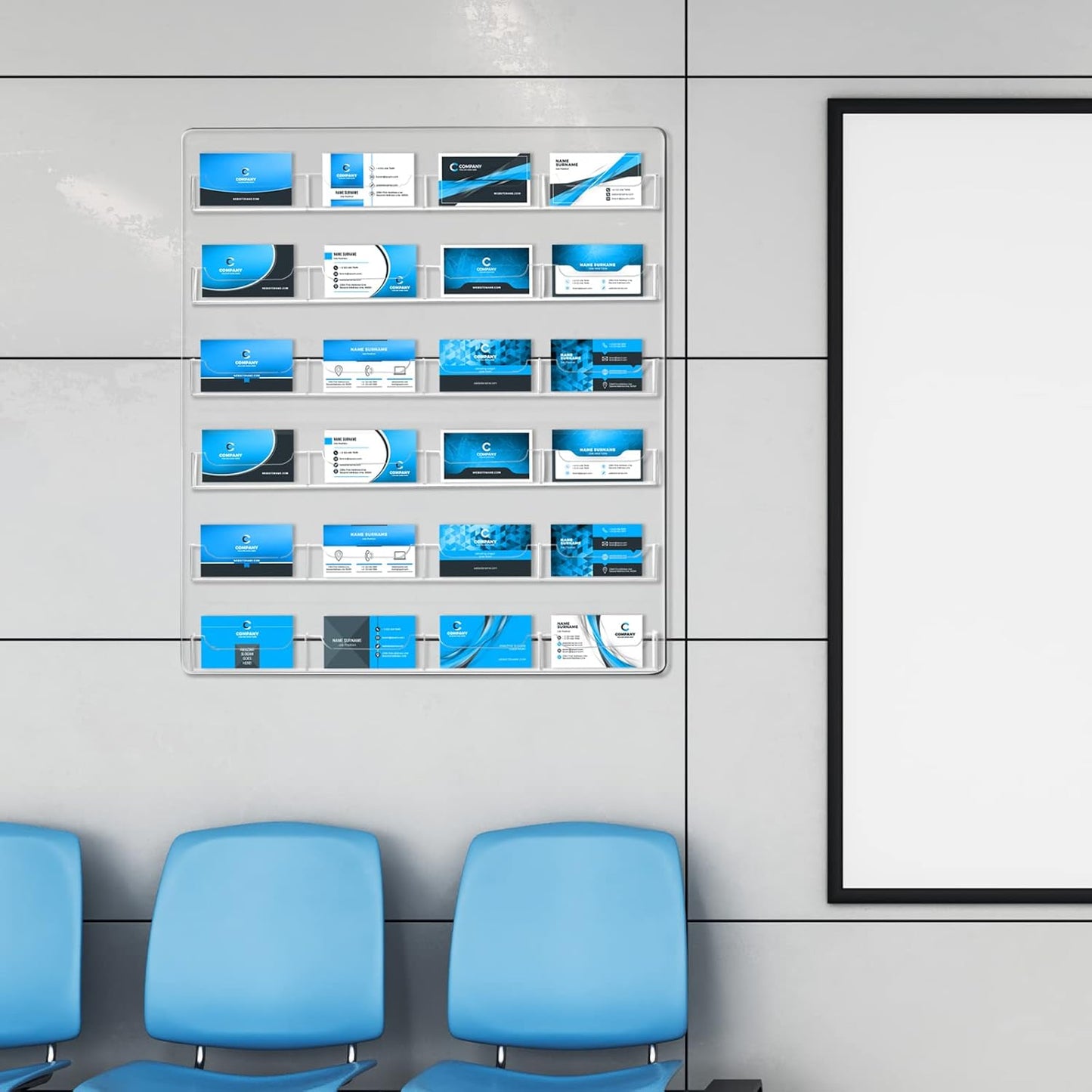 Lincia 2 Pieces Acrylic Business Card Holder Wall Mount Clear Sticker Display Rack Multiple Clear Acrylic Card Organizer Sticker Display Stand Pre Drilled Index Card Storage (24 Pockets)