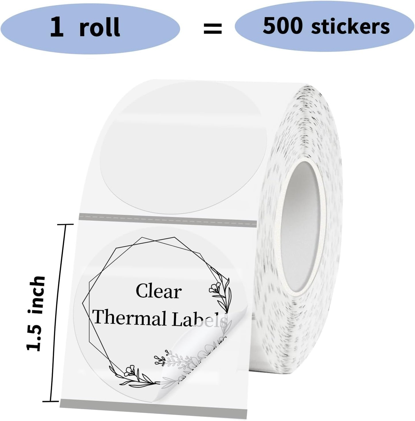 1.5" Transparent Thermal Label Stickers,Waterproof Thermal Printer Sticker Labels for Gift Wrapping, Self-Adhesive Name Price Tag DIY Custom Logo Design (500 pcs)