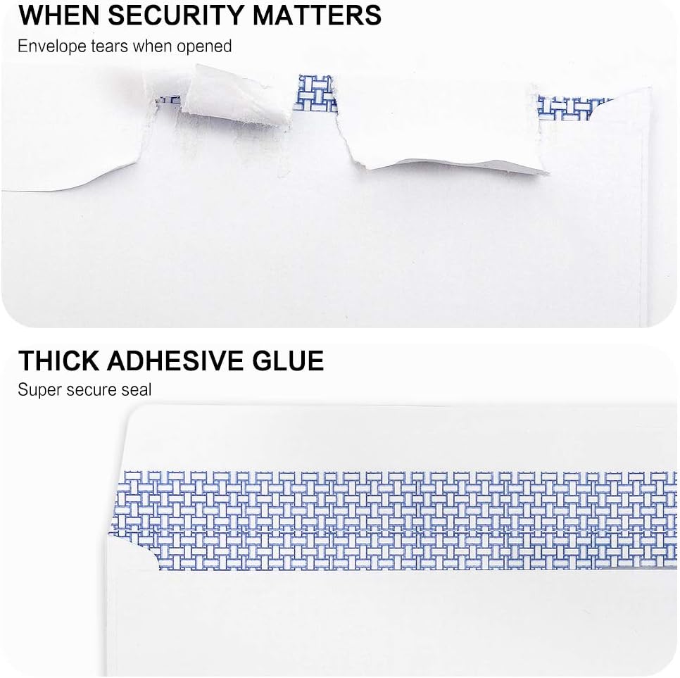 HERKKA #10 Security Self-Seal Envelopes, No.10 Windowless Bussiness Envelopes, Security Tinted with Printer Friendly Design - Size 4-1/8 x 9-1/2 Inch - White - 24 LB - 1000 Pack