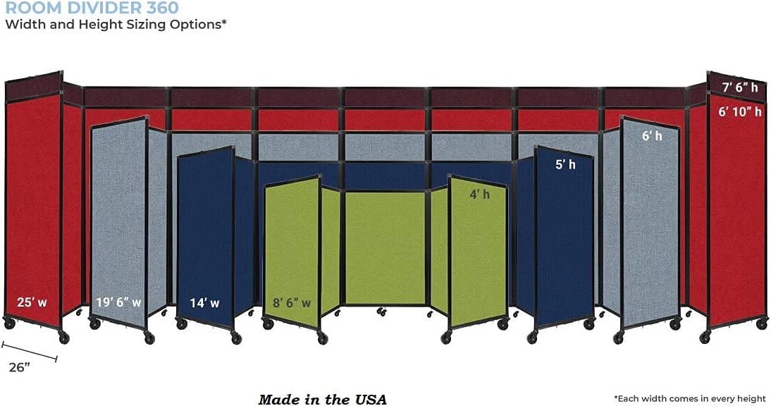 Versare Room Divider 360 Portable Wall Partition | Folding Panels | Large Freestanding Divider | Locking Wheels | Temporary Room Separator | 14' x 7'6'', Latte