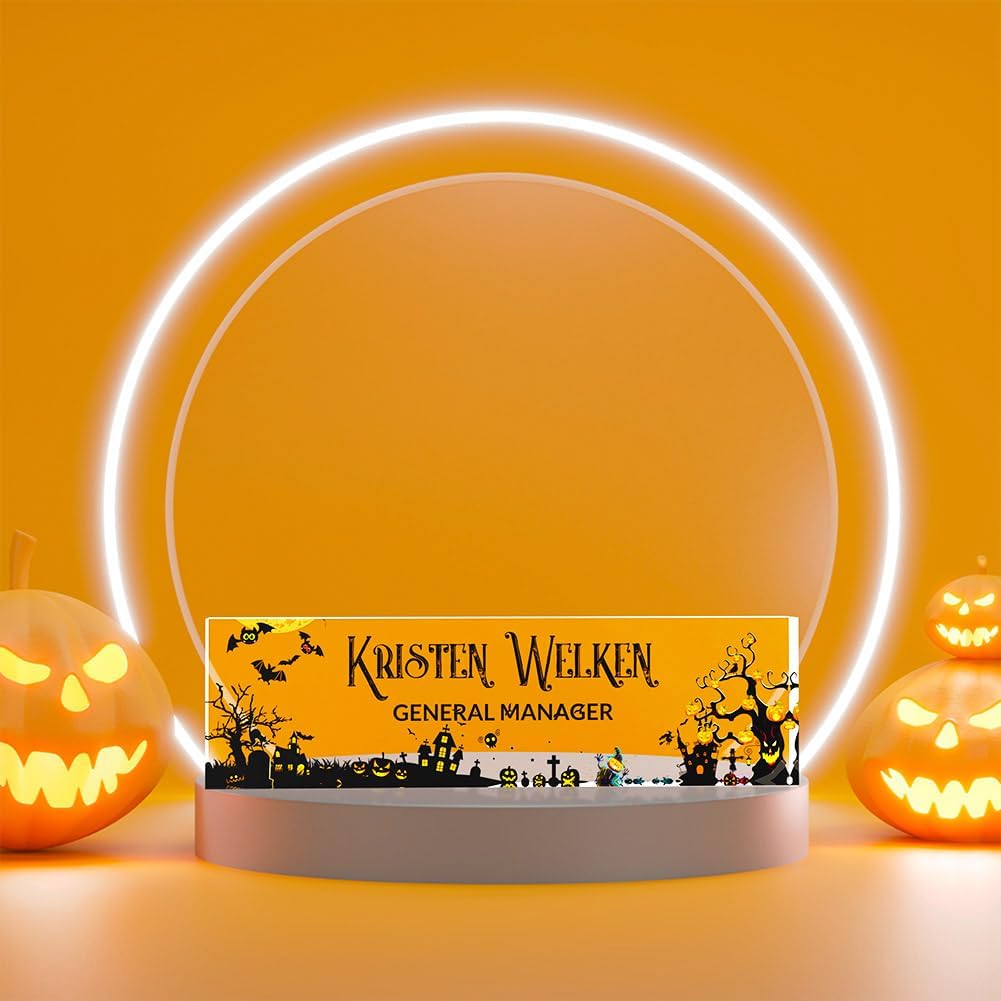 Personalized Name Plate for Desk | Halloween Decor for Work| Acrylic Office Desktop Decorations | Holiday Gifts